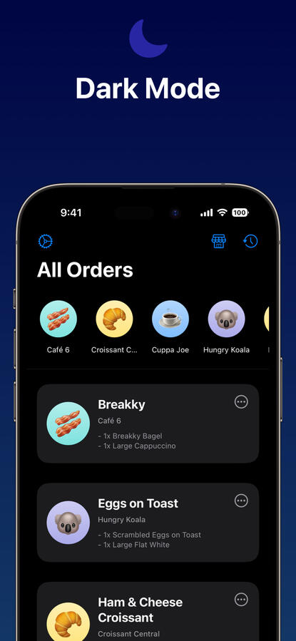 Quick Order fully supports Dark Mode