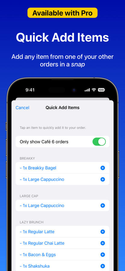 Quick Add Items is available with Quick Order Pro